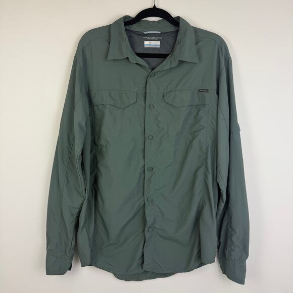 Columbia Mens Omni-Shade Sun Protection Long Sleeve Button-Up Green Shirt Large - Picture 1 of 12
